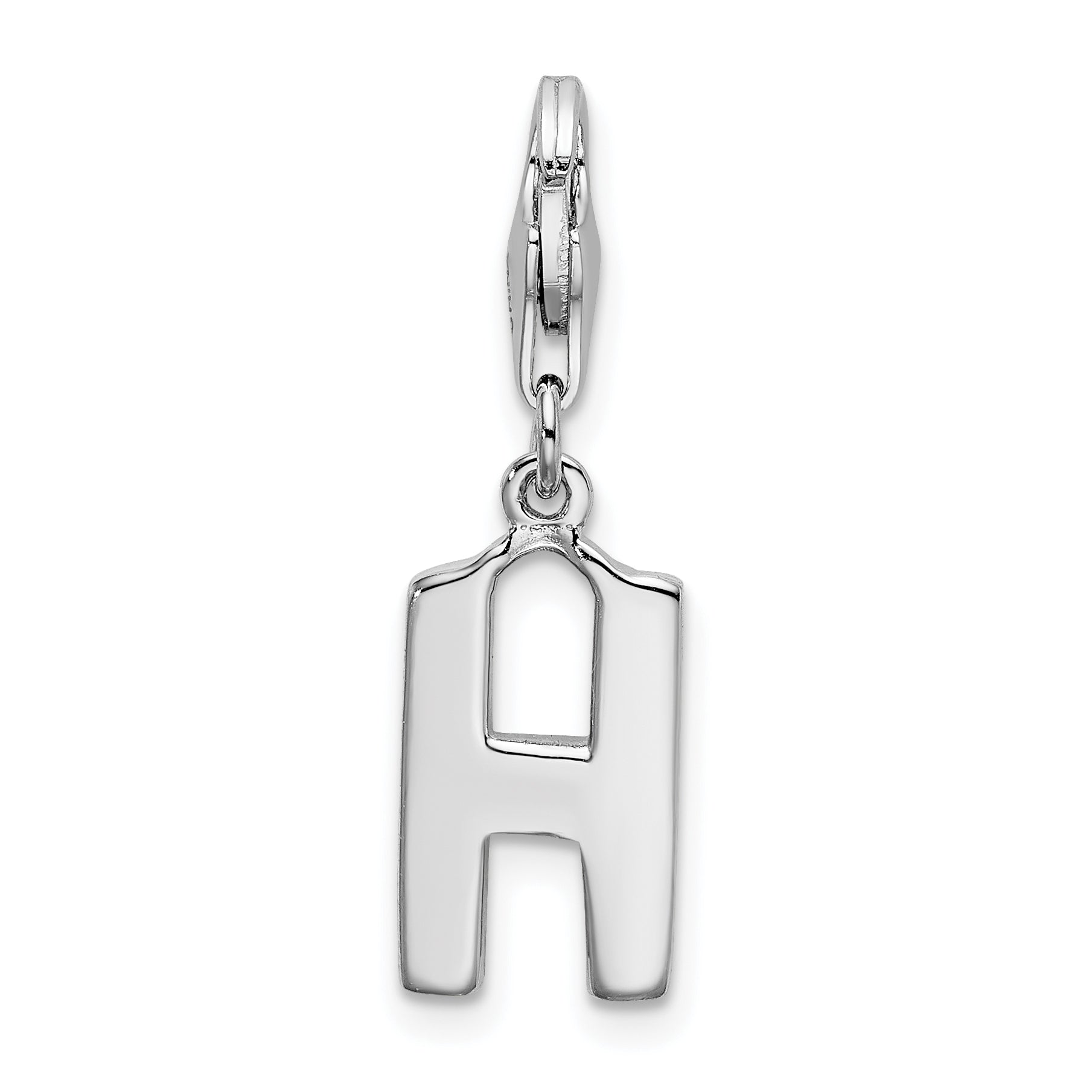 Sterling Silver Amore La Vita Rhodium-Plated Polished Cz Letter H Initial Charm With Fancy Lobster Clasp