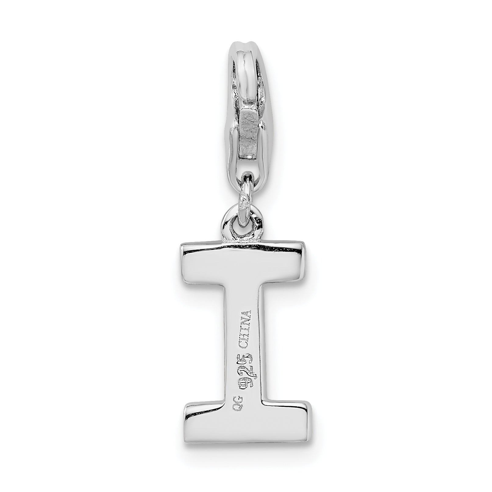 Sterling Silver Amore La Vita Rhodium-Plated Polished Cz Letter I Initial Charm With Fancy Lobster Clasp