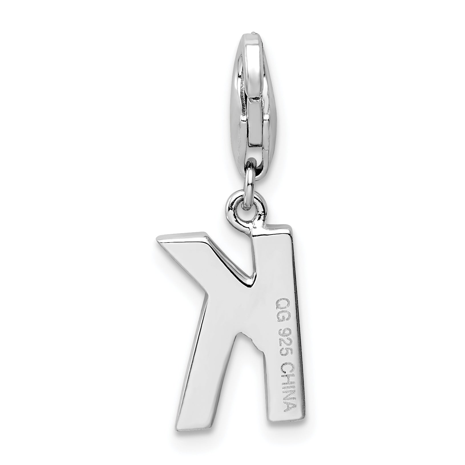 Sterling Silver Amore La Vita Rhodium-Plated Polished Cz Letter K Initial Charm With Fancy Lobster Clasp