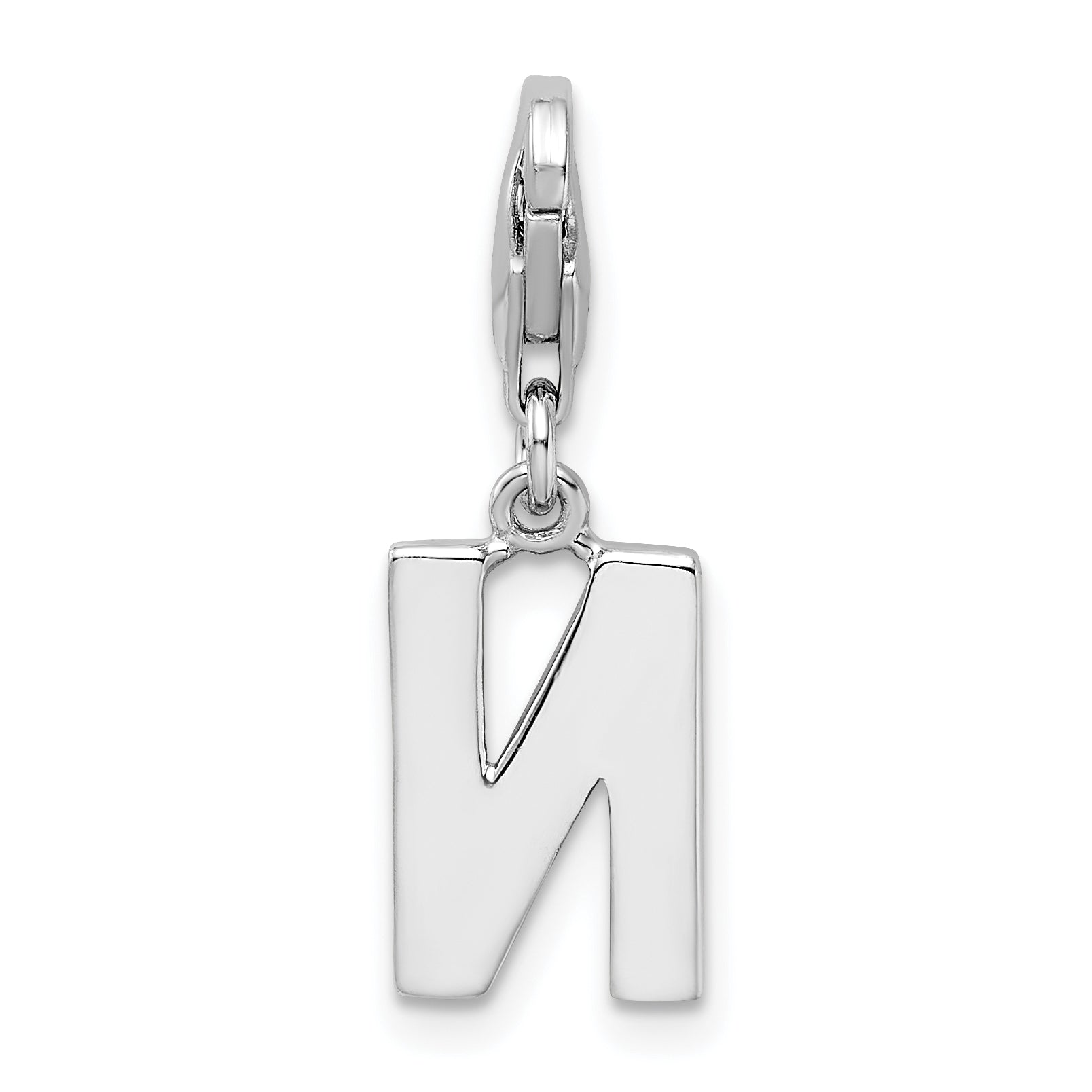 Sterling Silver Amore La Vita Rhodium-Plated Polished Cz Letter N Initial Charm With Fancy Lobster Clasp