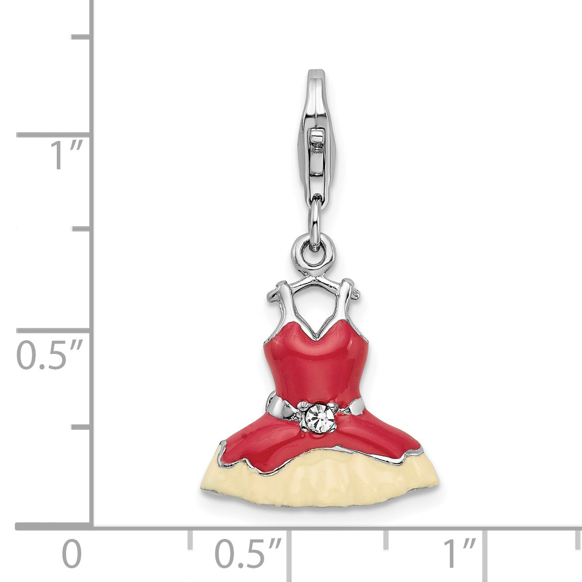 Sterling Silver Rh Pink Enameled Crystal Dress Charm