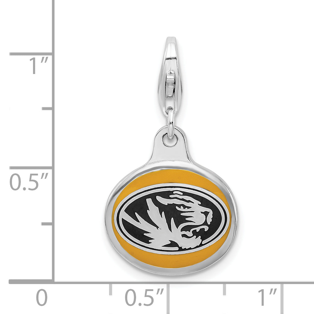 Sterling Silver Amore La Vita Rhodium-Plated Polished Enameled University Of Missouri Charm With Fancy Lobster Clasp