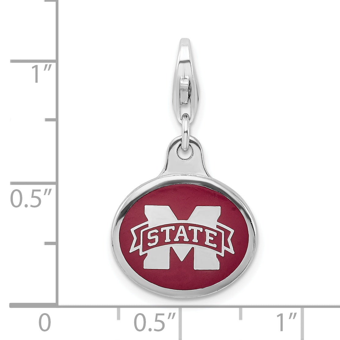 Sterling Silver Amore La Vita Rhodium-Plated Polished Enameled Mississippi State University Charm With Fancy Lobster Clasp