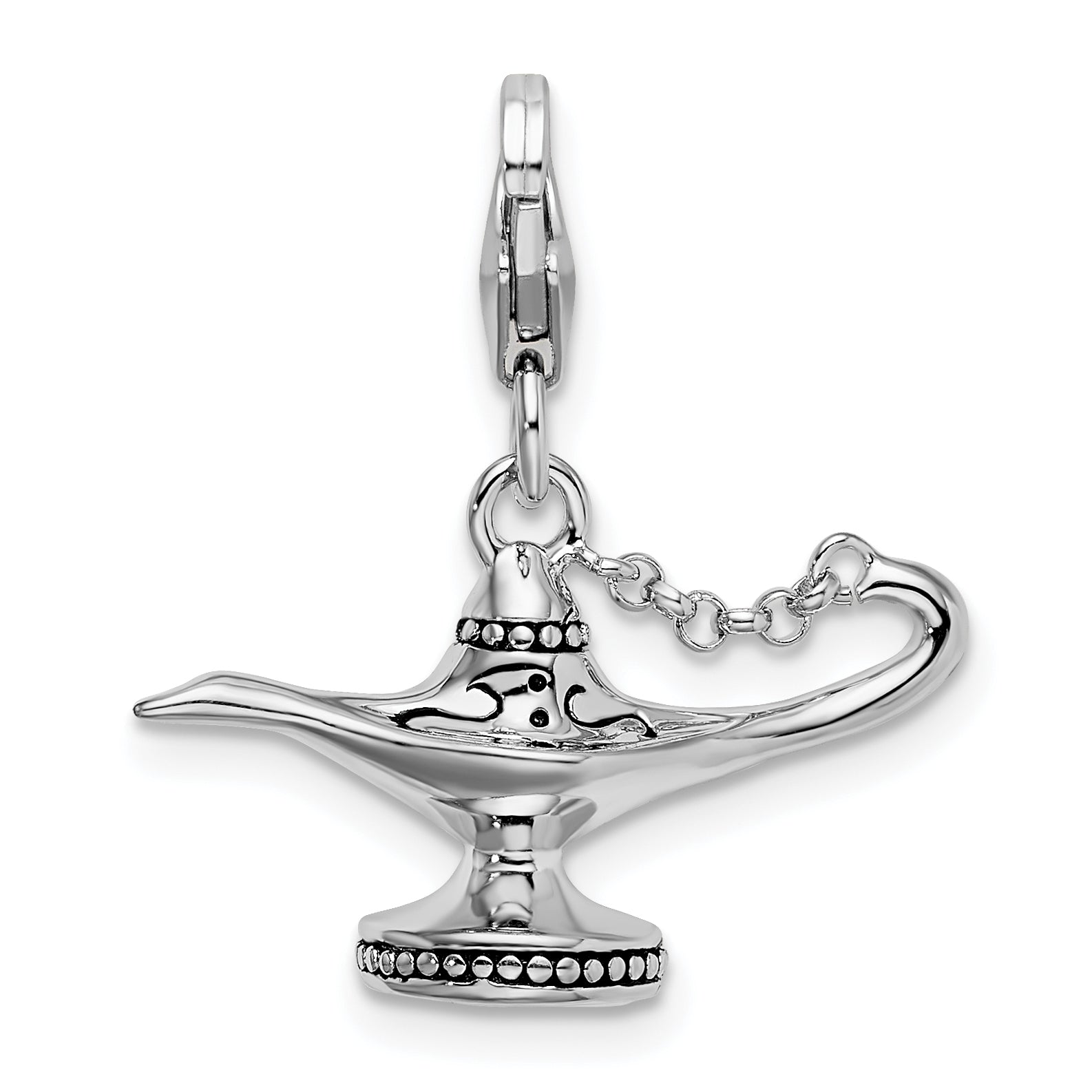 Sterling Silver Amore La Vita Rhodium-Plated Polished 3-D Enameled Magic Lamp Charm With Fancy Lobster Clasp