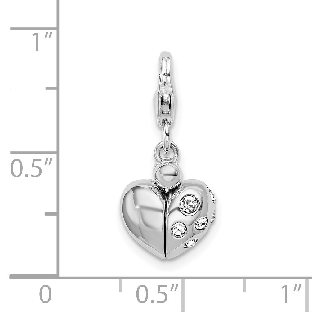Sterling Silver Amore La Vita Rhodium-Plated Polished 3-D Crystal From Swarovski Enameled Heart Opens Charm With Fancy Lobster Clasp