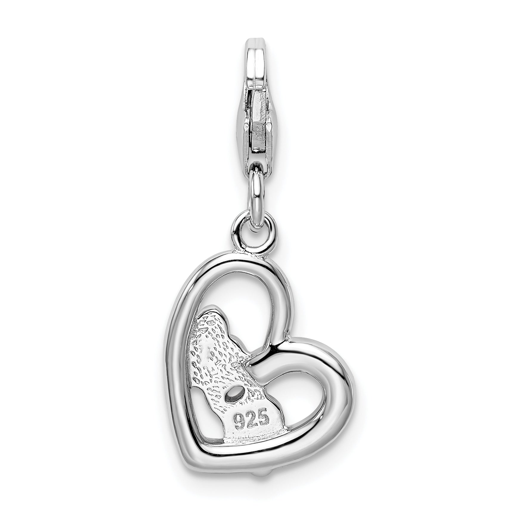 Sterling Silver Amore La Vita Rhodium-Plated Polished Enameled With Crystal From Swarovski Mom Heart Charm Fancy Lobster Clasp