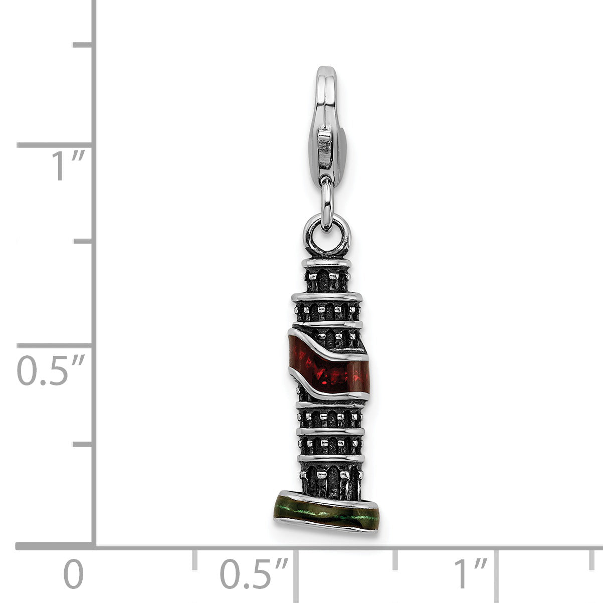 Sterling Silver Ss Rh Enameled Leaning Tower Of Pisa Charm
