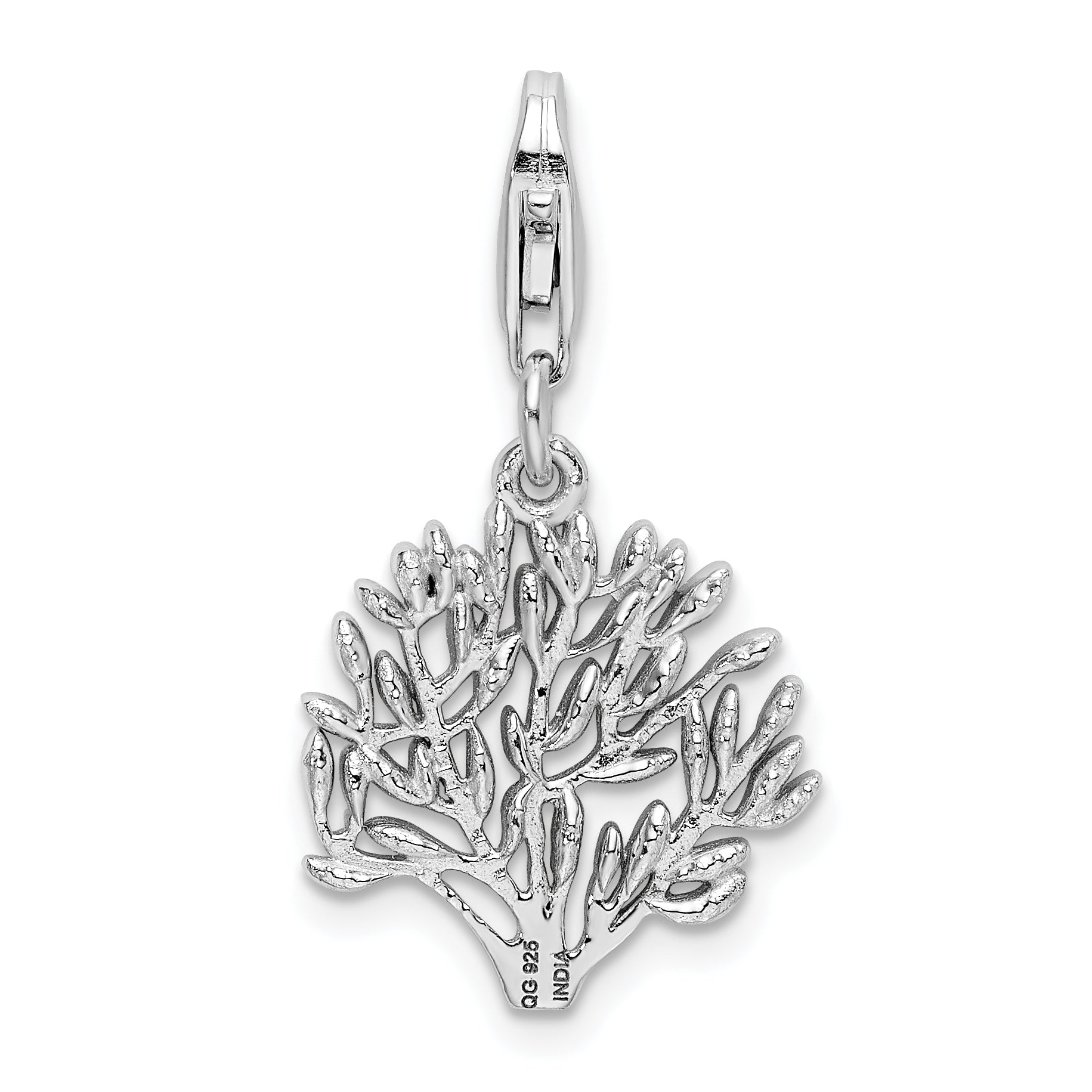 Sterling Silver Amore La Vita Rhodium-Plated Polished 3-D Tree Charm With Fancy Lobster Clasp