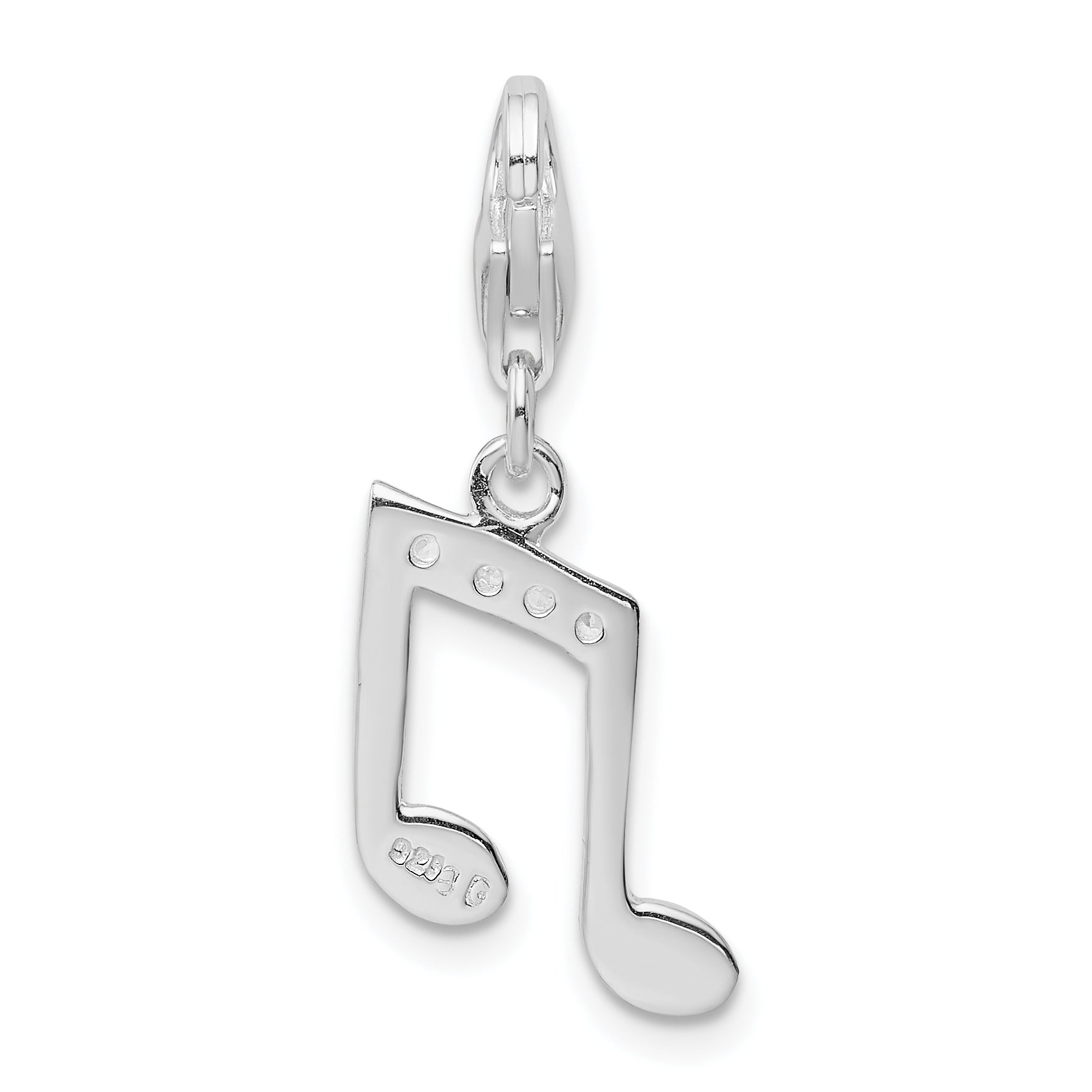Sterling Silver Amore La Vita Rhodium-Plated Polished Cz Music Note Lobster Clasp Charm