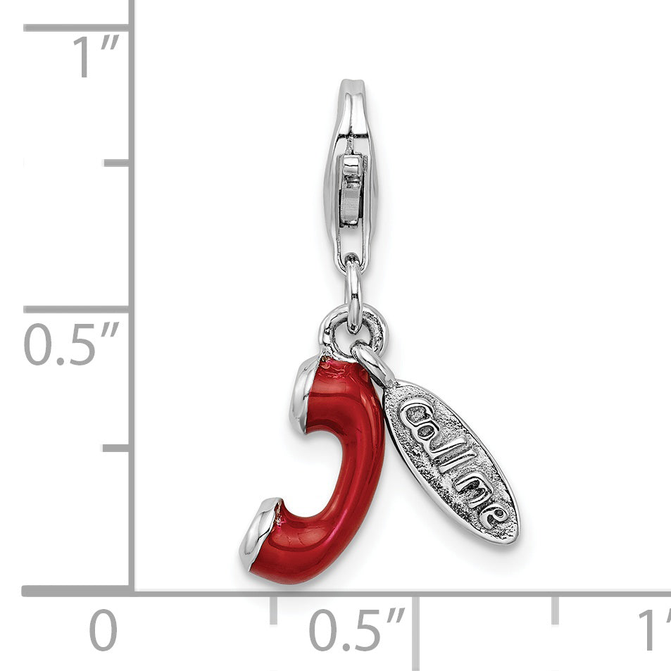 Sterling Silver Amore La Vita Rhodium-Plated Polished 3-D Enameled Call Me Phone Lobster Clasp Charm