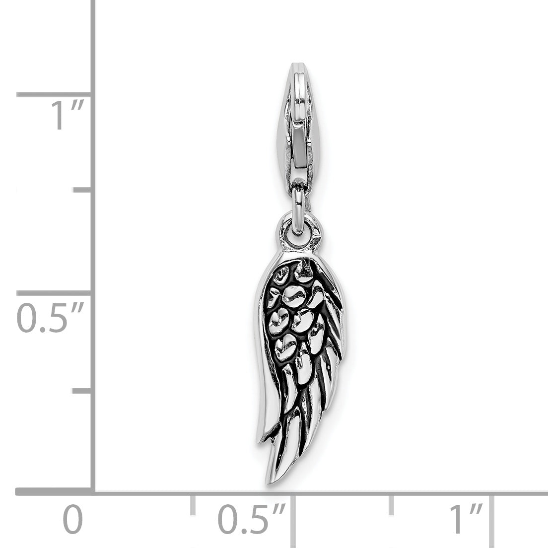 Sterling Silver Amore La Vita Rhodium-Plated Polished 3-D Oxidized Wing Charm With Fancy Lobster Clasp