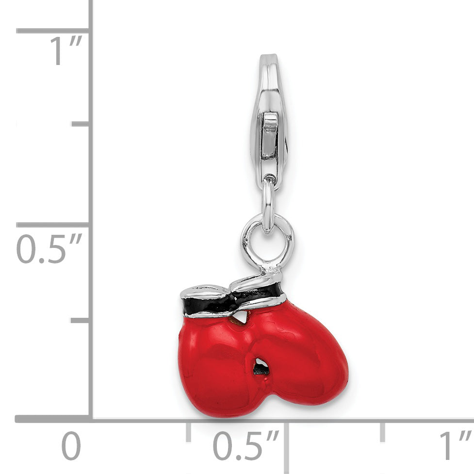 Sterling Silver Amore La Vita Rhodium-Plated Polished 3-D Enameled Boxing Gloves Charm With Fancy Lobster Clasp