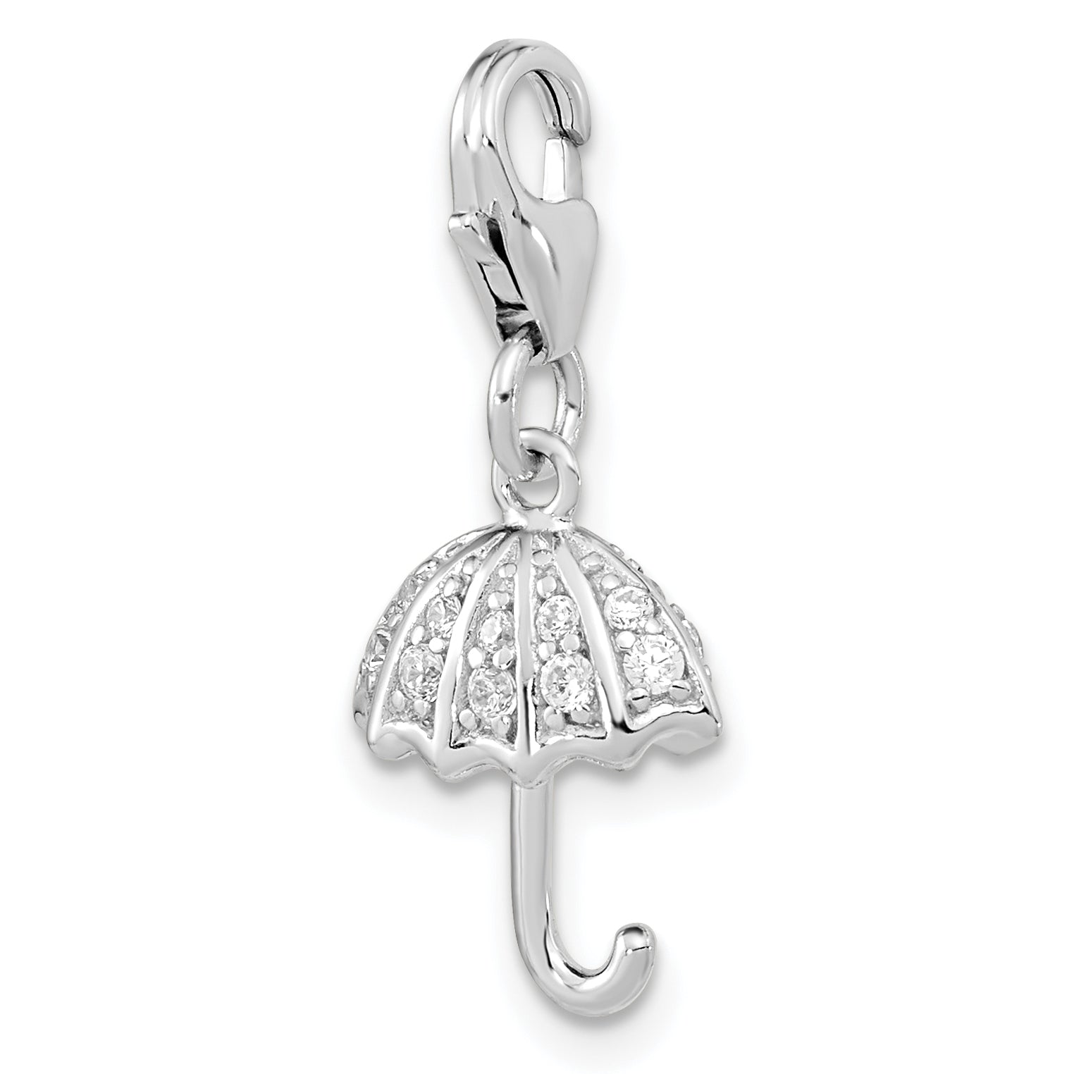 Sterling Silver Amore La Vita Rhodium-Plated Polished 3-D Crystal From Swarovski Umbrella Charm With Fancy Lobster Clasp