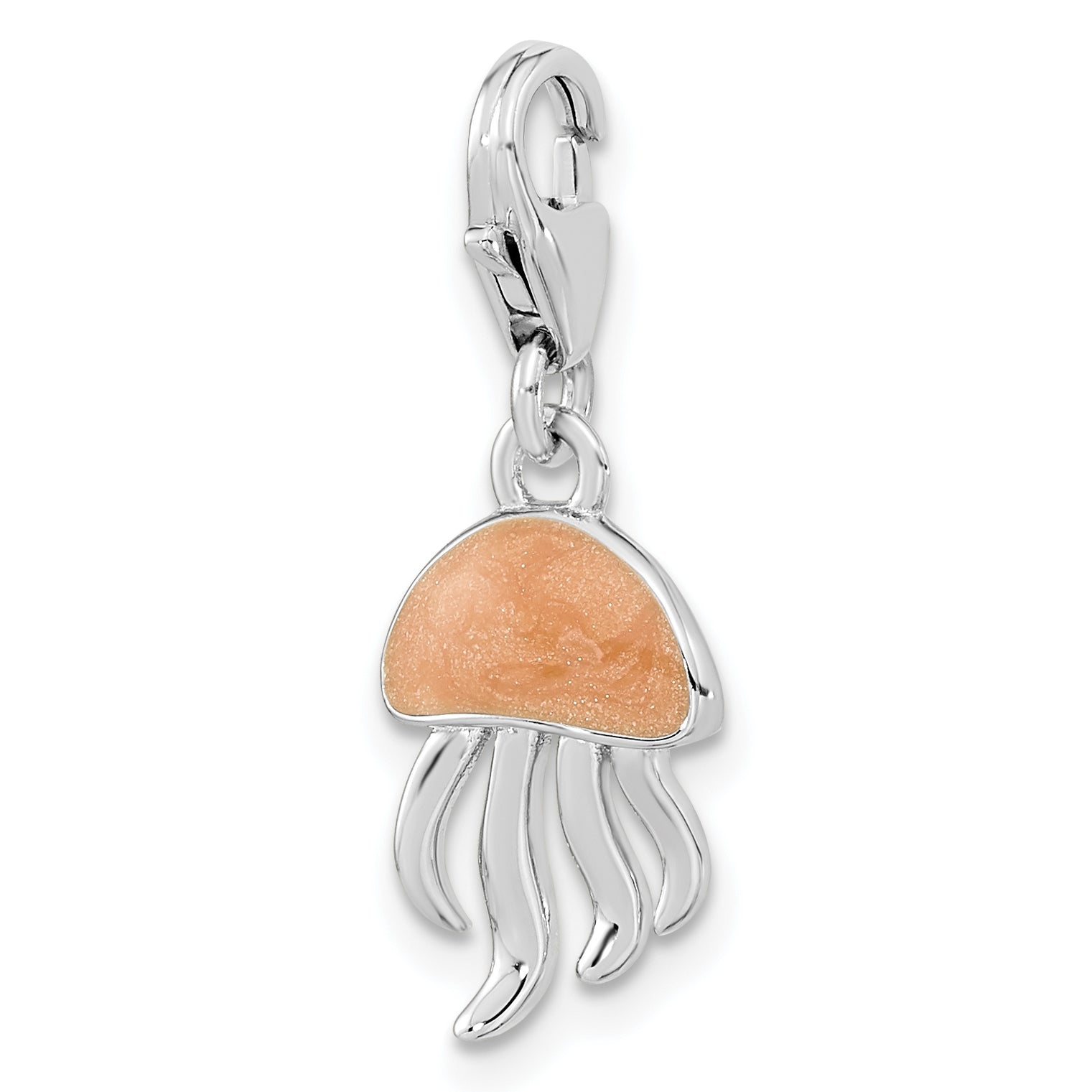 Sterling Silver Amore La Vita Rhodium-Plated Polished 3-D Glitter Enameled Jellyfish Charm With Fancy Lobster Clasp