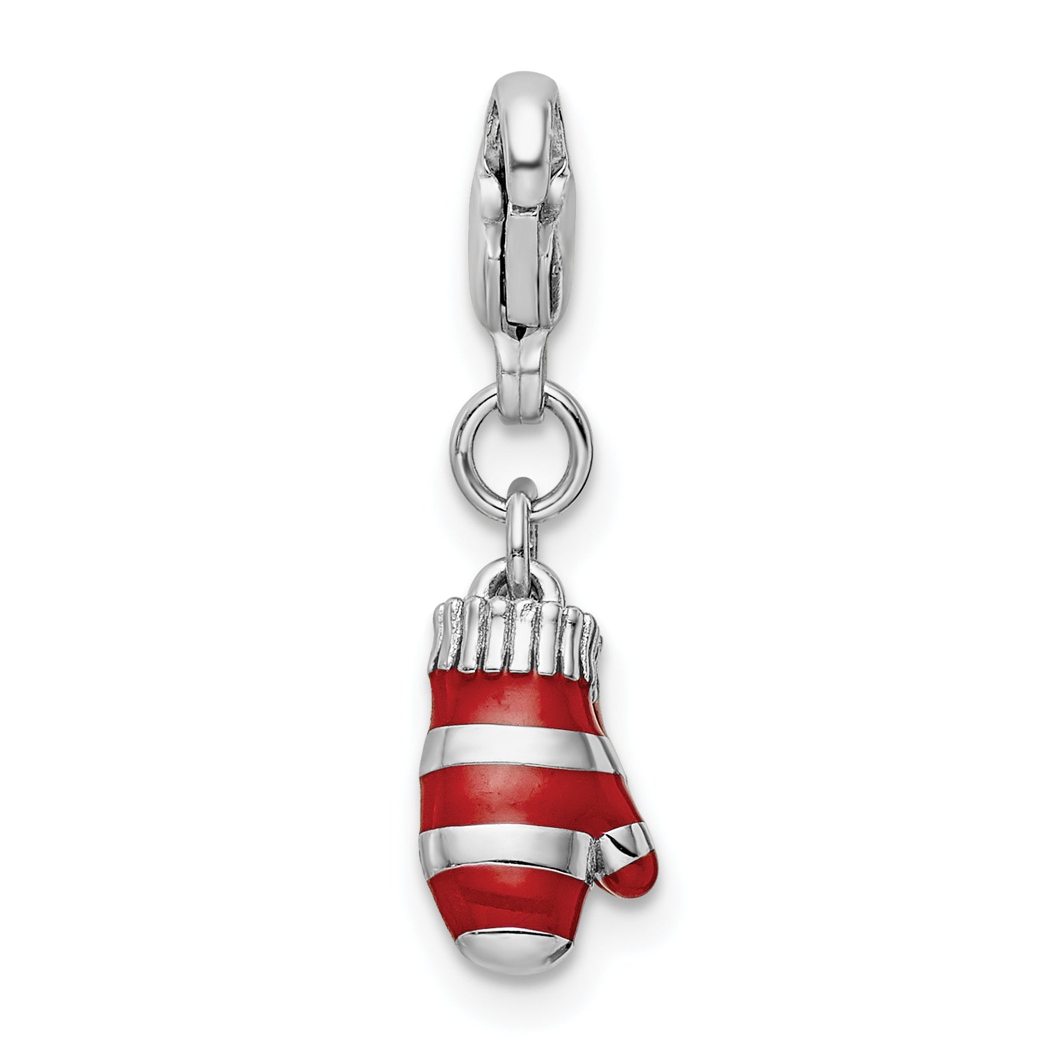 Sterling Silver Amore La Vita Rhodium-Plated Polished 3-D Enameled Mittens Charm With Fancy Lobster Clasp
