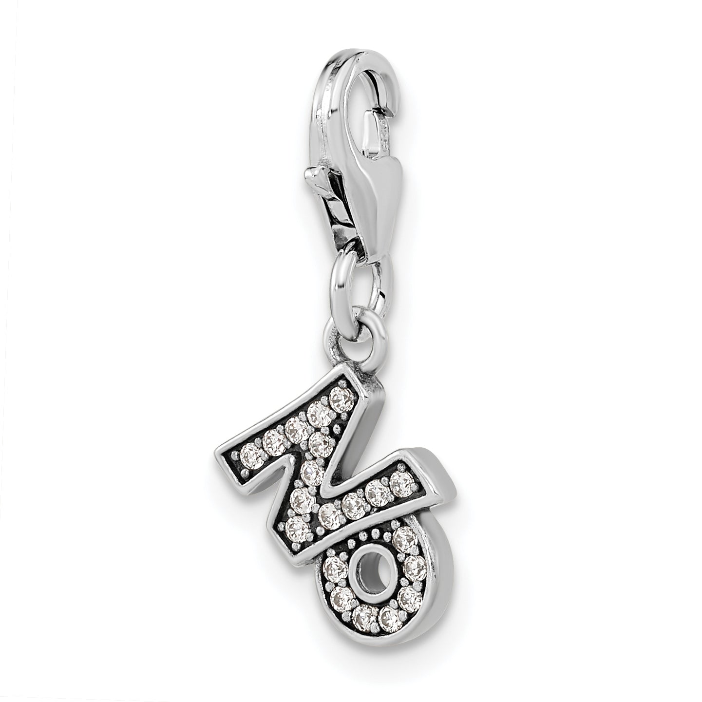 Sterling Silver Amore La Vita Rhodium-Plated Polished Antiqued Cz No Charm With Fancy Lobster Clasp