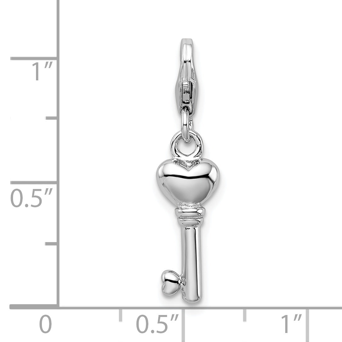 Sterling Silver Amore La Vita Rhodium-Plated Polished 3-D Key Charm With Fancy Lobster Clasp