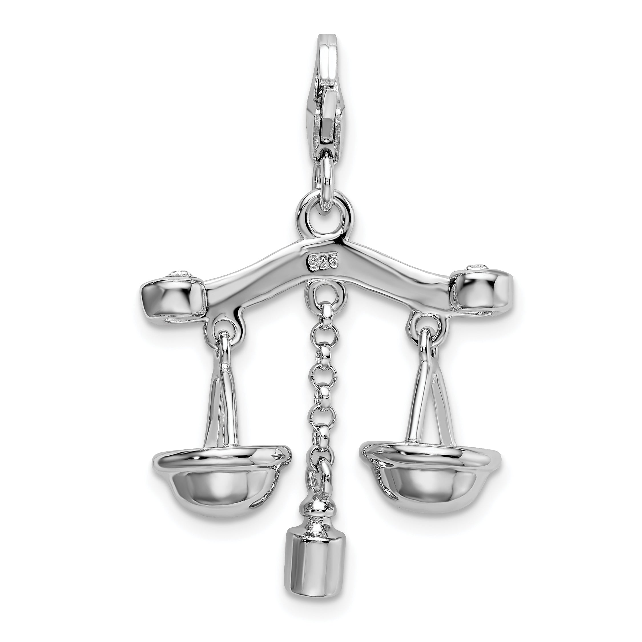 Sterling Silver Amore La Vita Rhodium-Plated Polished 3-D Enameled Scales Of Justice Charm With Fancy Lobster Clasp