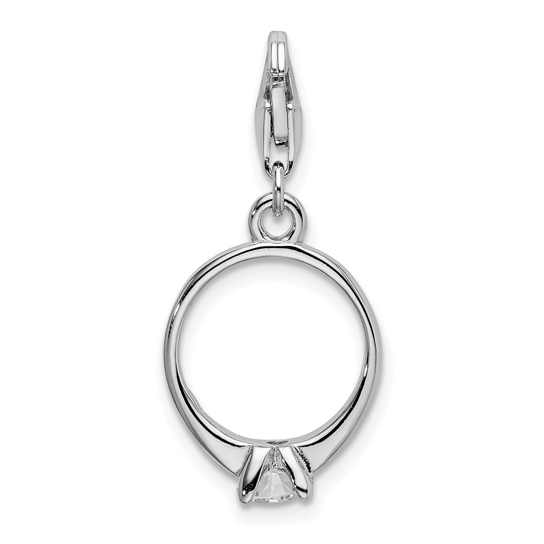 Sterling Silver Amore La Vita Rhodium-Plated Polished 3-D Cz Engagement Ring Charm With Fancy Lobster Clasp