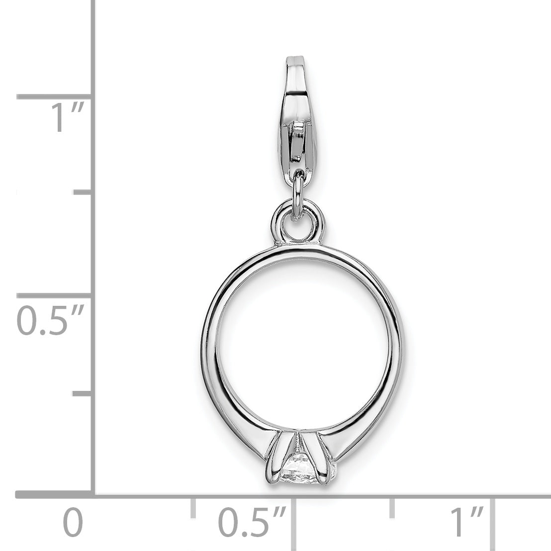 Sterling Silver Amore La Vita Rhodium-Plated Polished 3-D Cz Engagement Ring Charm With Fancy Lobster Clasp
