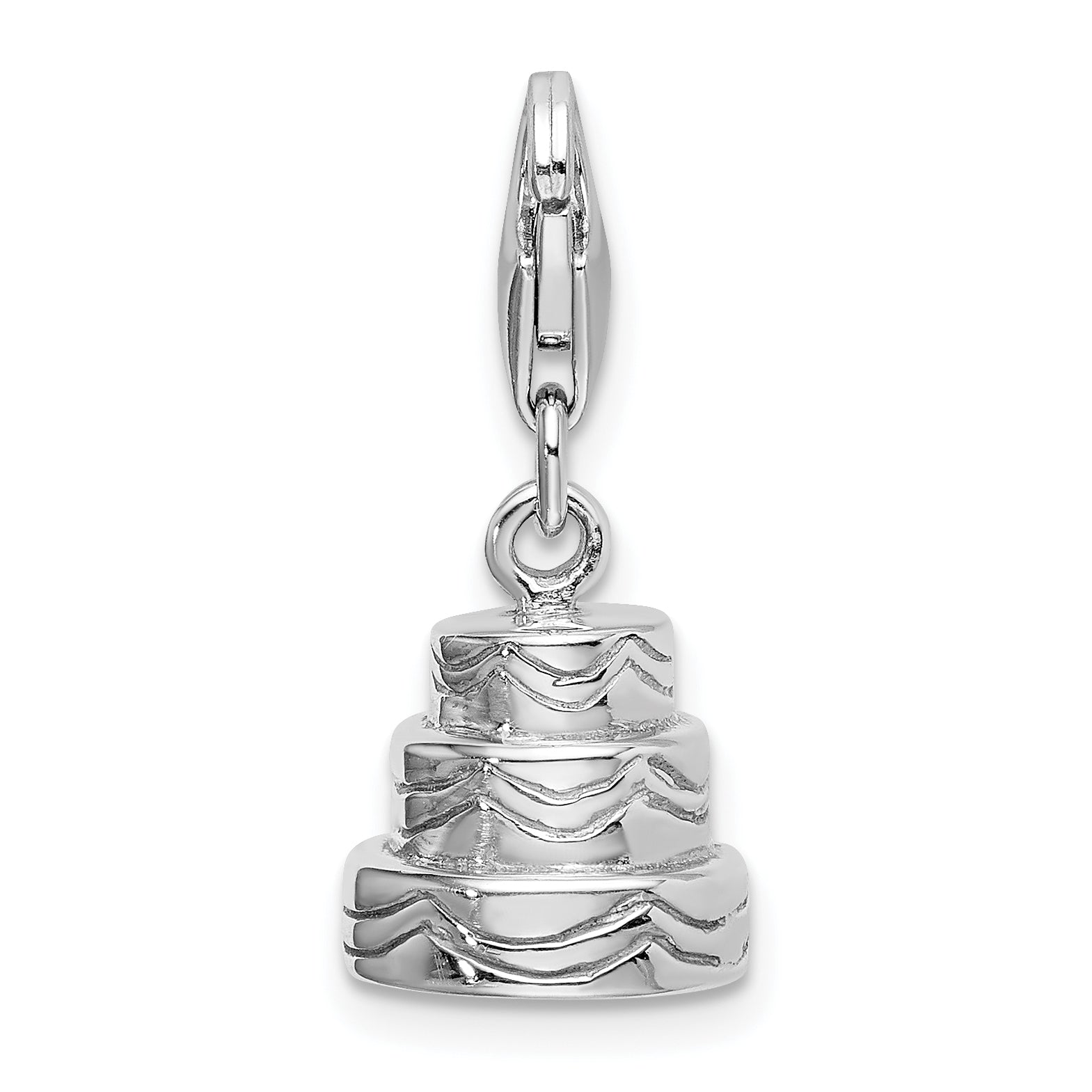 Sterling Silver Amore La Vita Rhodium-Plated Polished 3-D Wedding Cake Charm With Fancy Lobster Clasp