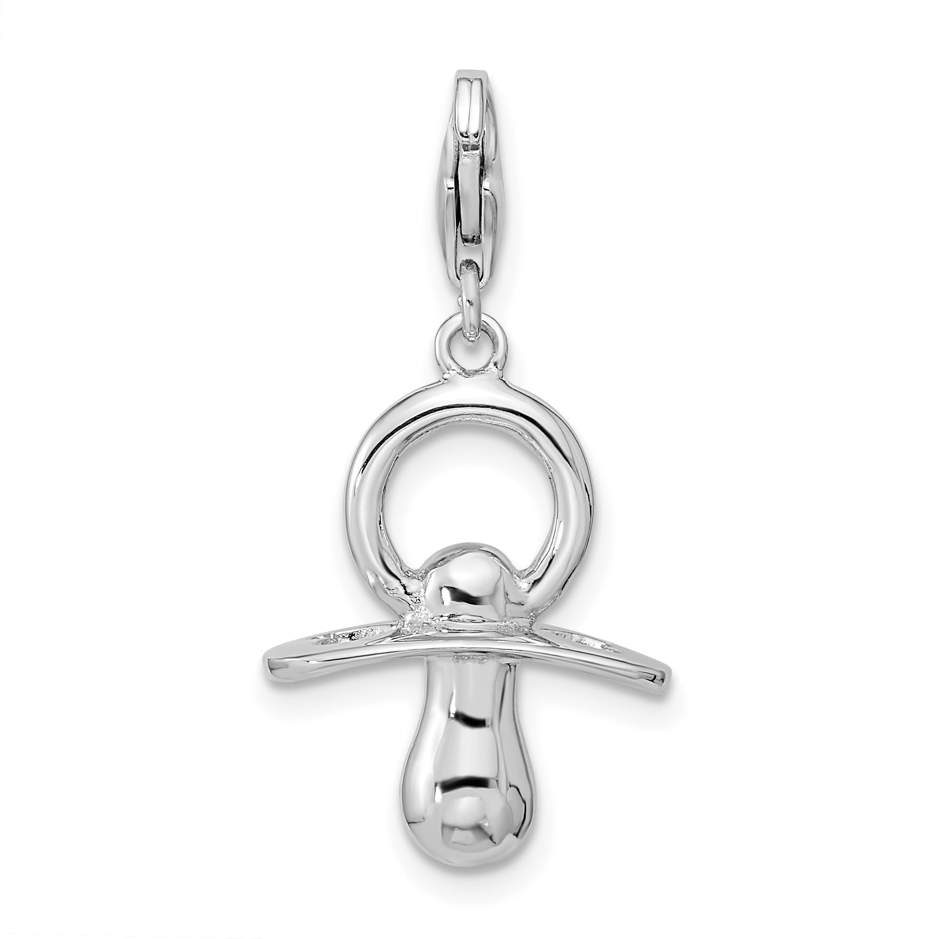 Sterling Silver Amore La Vita Rhodium-Plated Polished 3-D Pacifier Charm With Fancy Lobster Clasp
