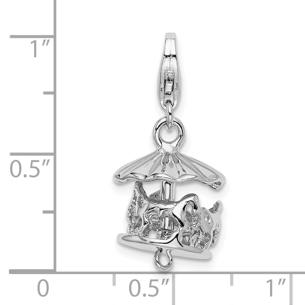 Sterling Silver Amore La Vita Rhodium-Plated Polished 3-D Moveable Carousel Charm With Fancy Lobster Clasp