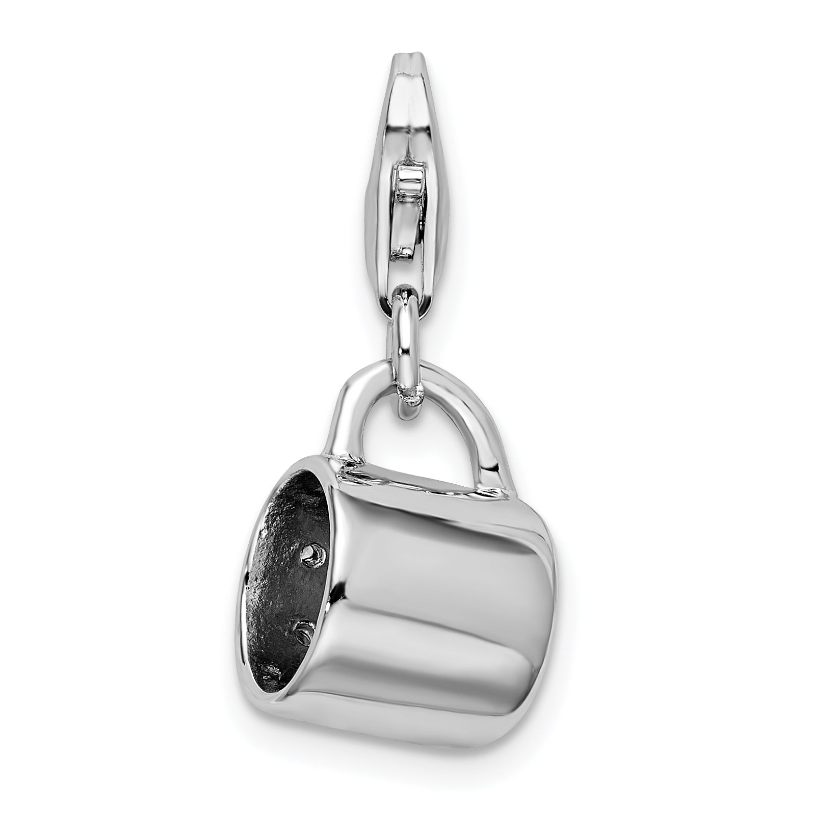 Sterling Silver Amore La Vita Rhodium-Plated Polished 3-D Baby Cup Charm With Fancy Lobster Clasp