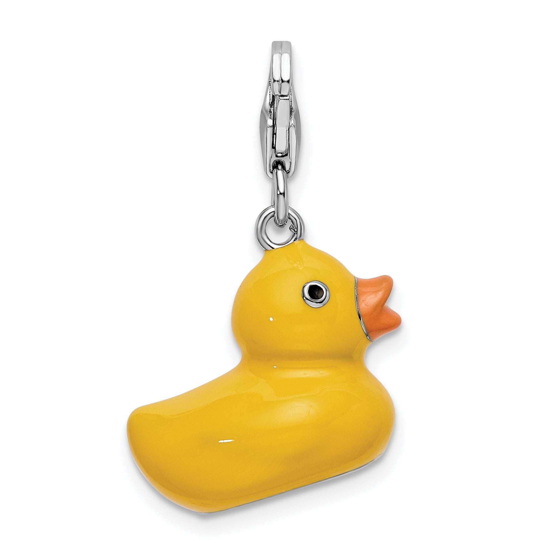 Sterling Silver Amore La Vita Rhodium-Plated Polished 3-D Enameled Duck Charm With Fancy Lobster Clasp