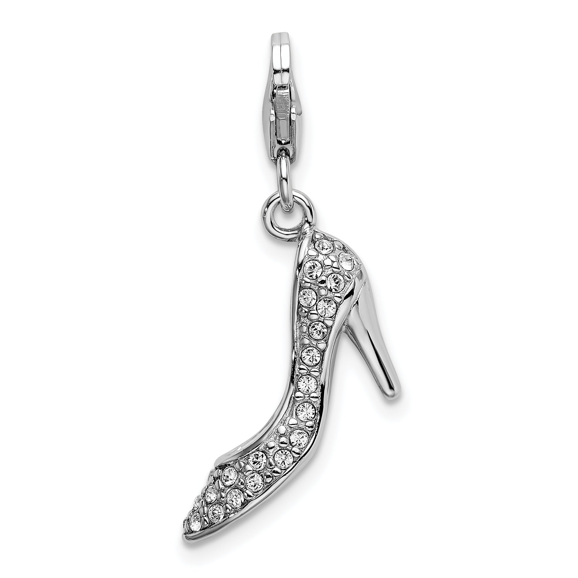 Sterling Silver Amore La Vita Rhodium-Plated Polished 3-D Crystal From Swarovski High Heel Charm With Fancy Lobster Clasp