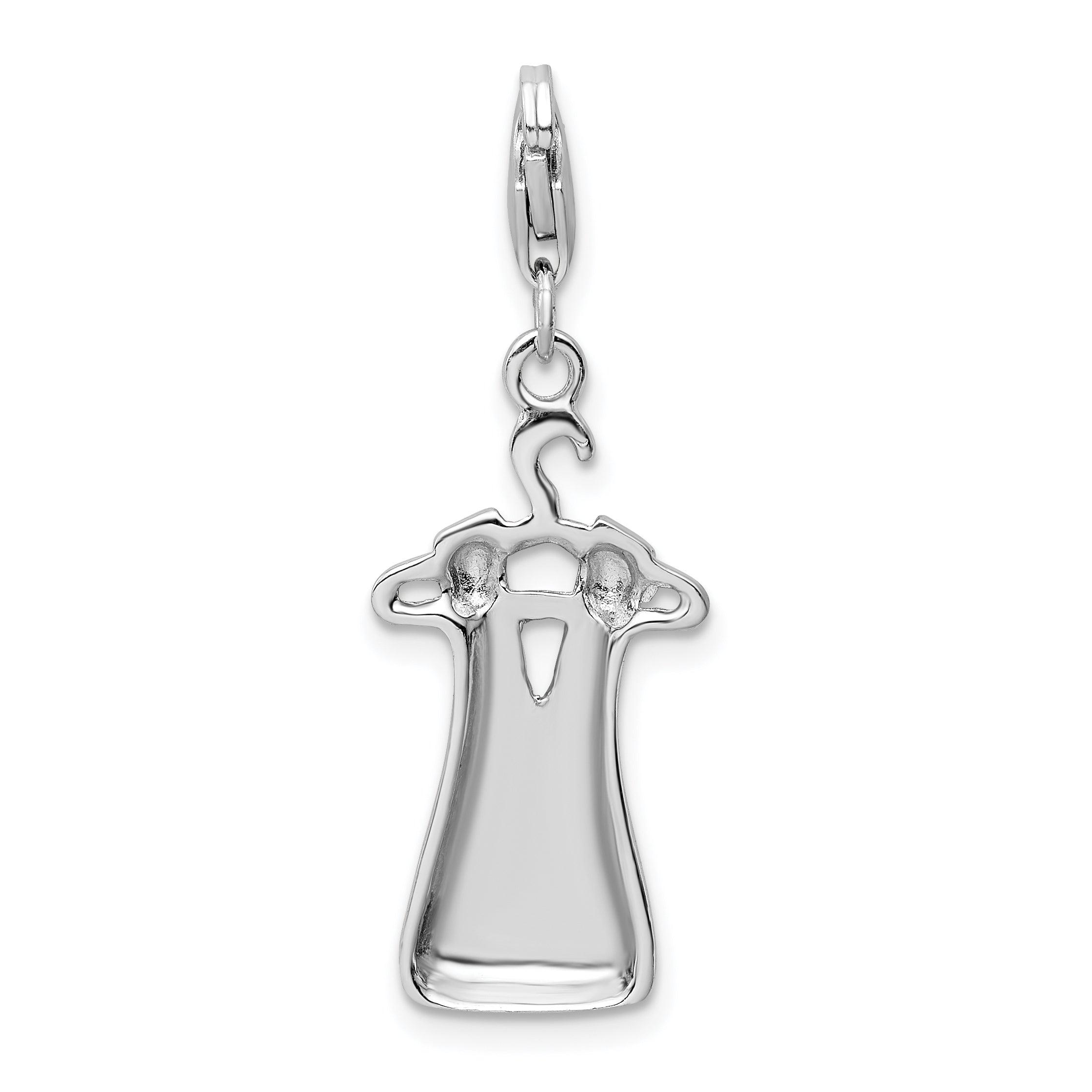 Sterling Silver Amore La Vita Rhodium-Plated Polished Open Back Dress On Hanger Charm W/Lobster Clasp