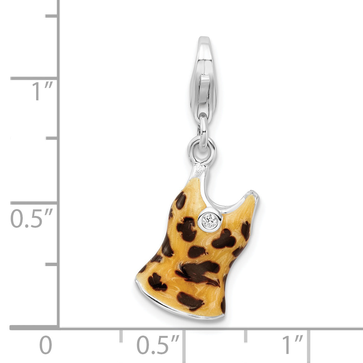 Sterling Silver Amore La Vita Rhodium-Plated Polished 3-D Cz Black Yellow Enameled Tank Top Charm With Fancy Lobster Clasp