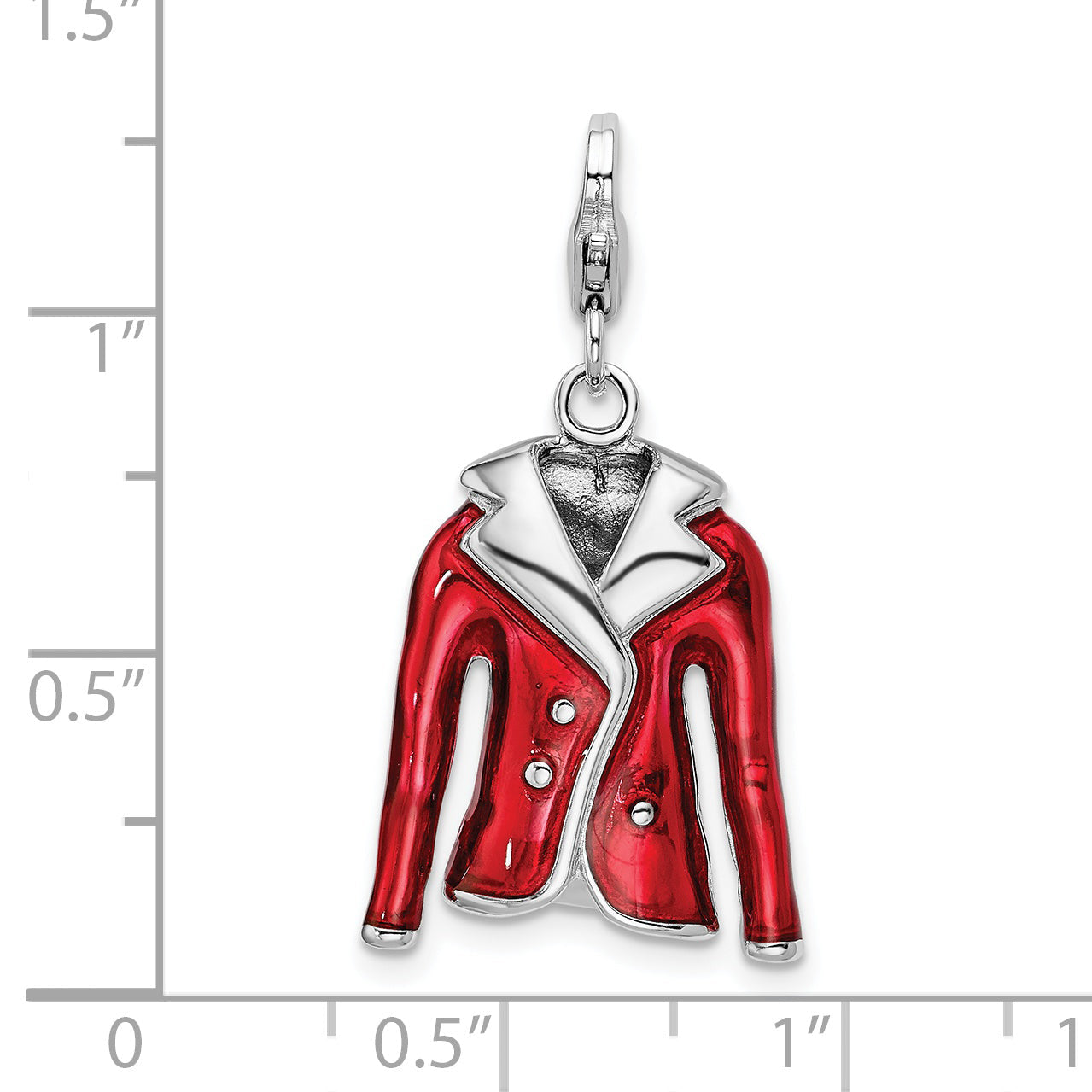Sterling Silver Amore La Vita Rhodium-Plated Polished 3-D Red Enameled Jacket Charm With Fancy Lobster Clasp