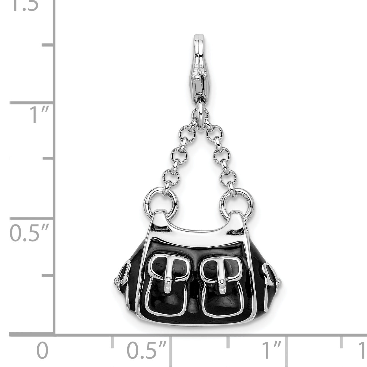 Sterling Silver Amore La Vita Rhodium-Plated Polished 3-D Black Enameled Handbag Charm With Fancy Lobster Clasp