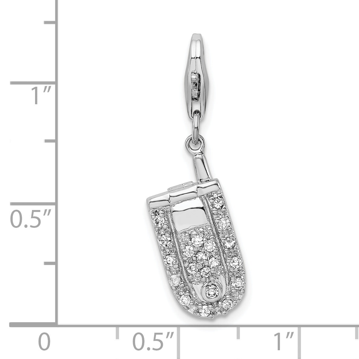 Sterling Silver Amore La Vita Rhodium-Plated Polished 3-D Moveable Cz Flip Cell Phone Charm With Fancy Lobster Clasp