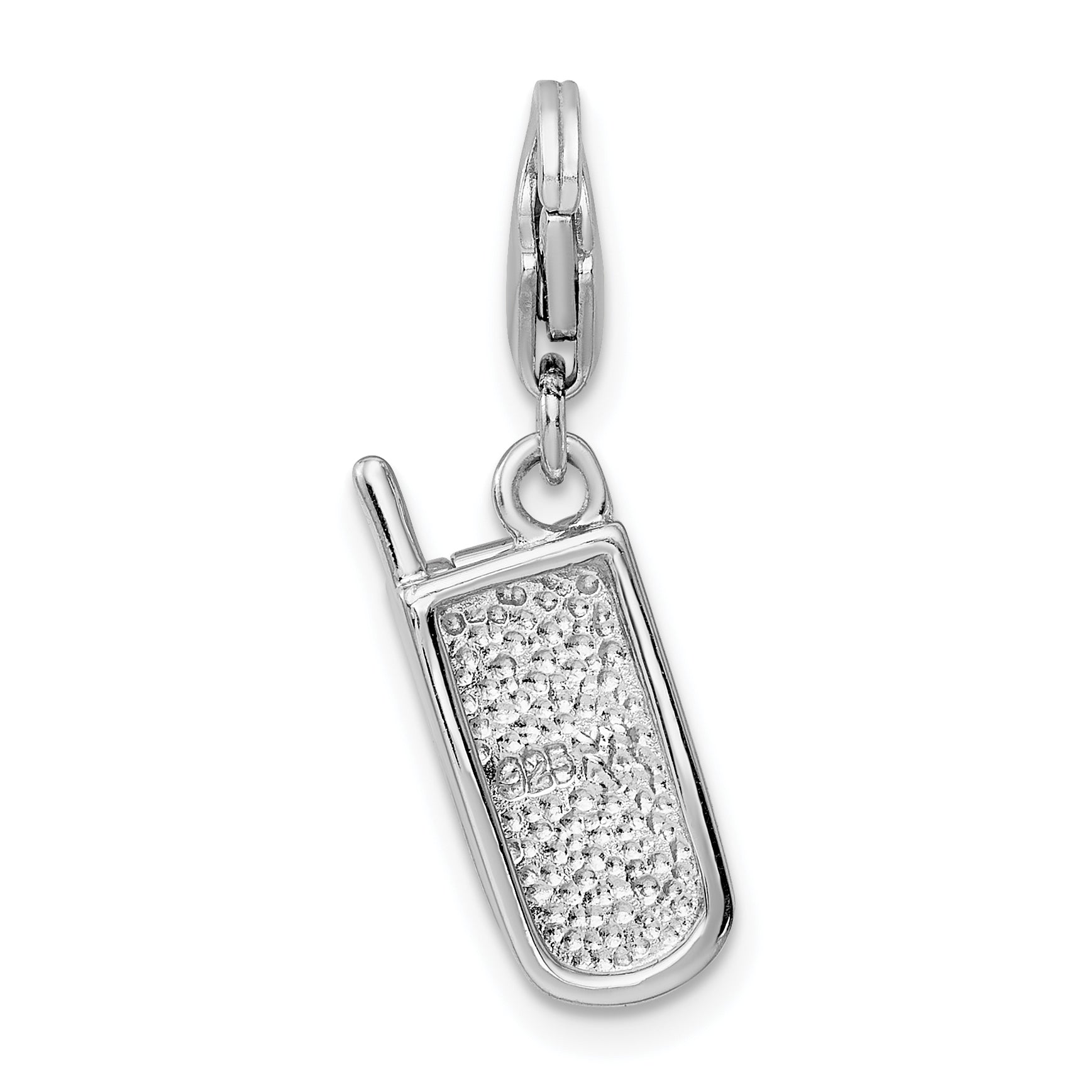 Sterling Silver Amore La Vita Rhodium-Plated Polished 3-D Enameled Moveable Flower Cell Phone Charm With Fancy Lobster Clasp