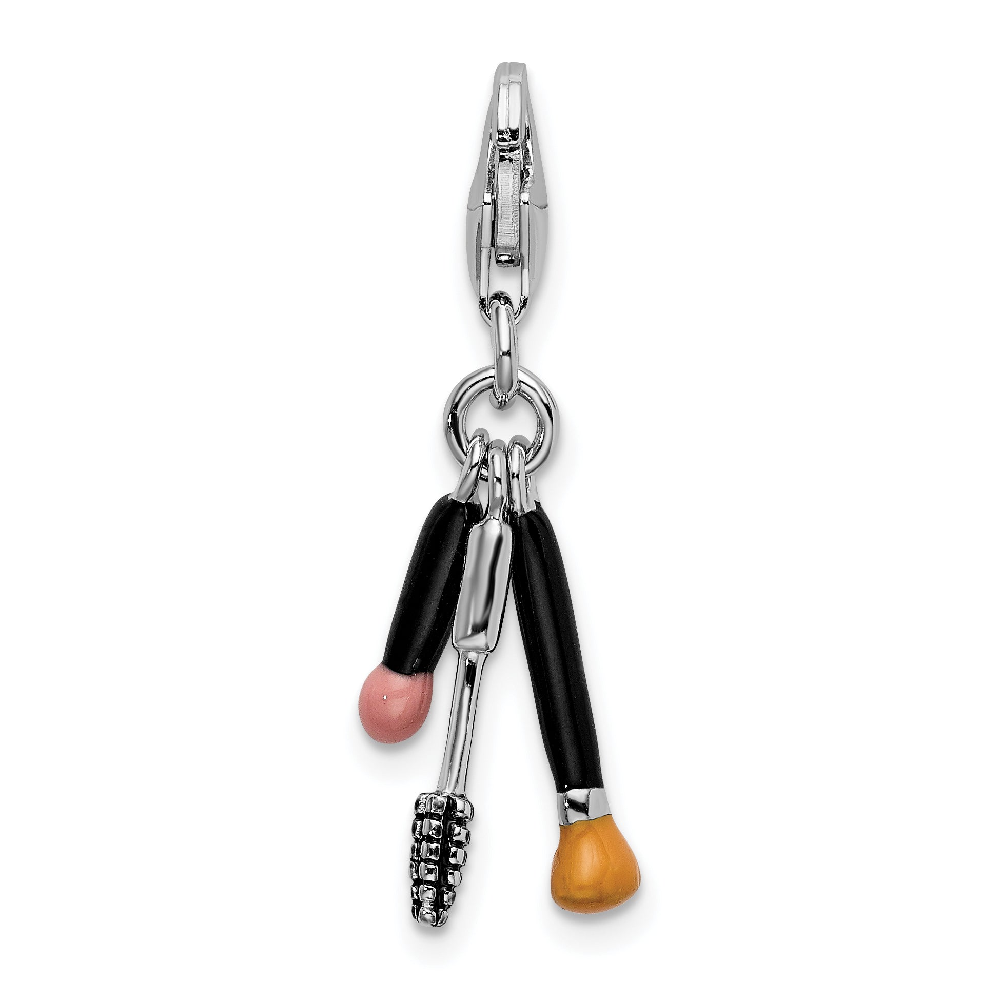 Sterling Silver Amore La Vita Rhodium-Plated Polished 3-D Enameled Makeup Charm With Fancy Lobster Clasp