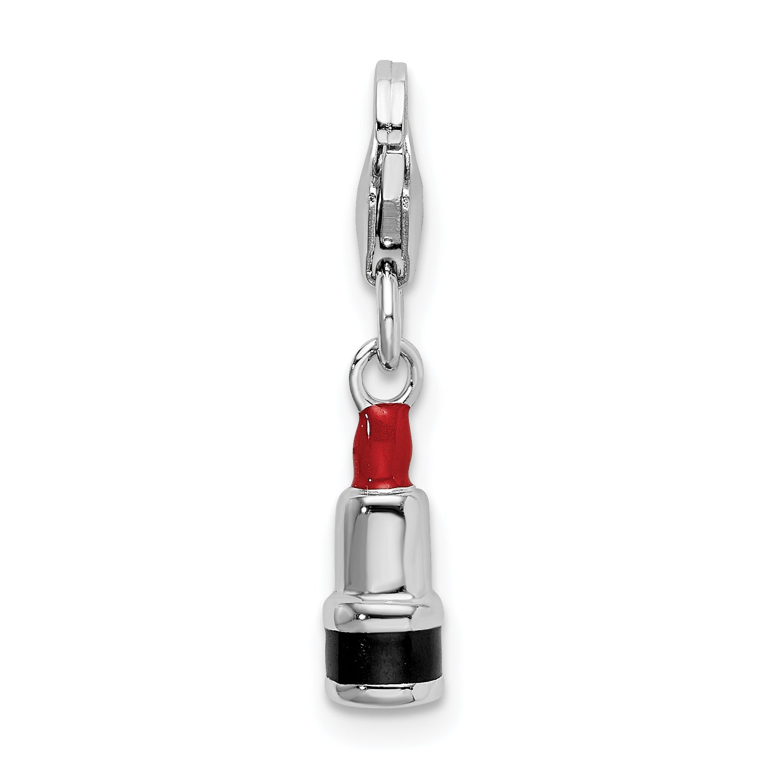 Sterling Silver Amore La Vita Rhodium-Plated Polished 3-D Enameled Red Lipstick Charm With Fancy Lobster Clasp