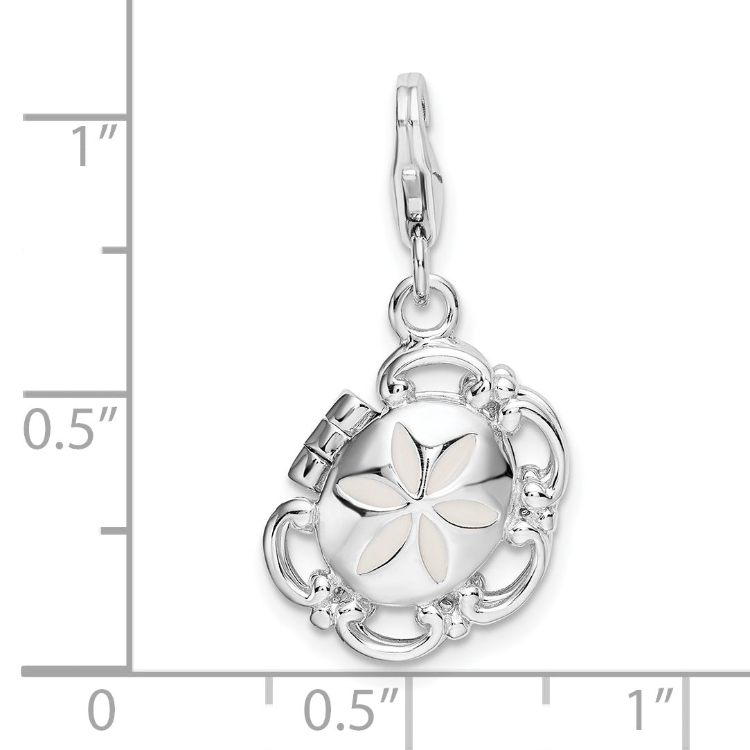 Sterling Silver Amore La Vita Rhodium-Plated Polished 3-D Enameled Compact Charm With Fancy Lobster Clasp