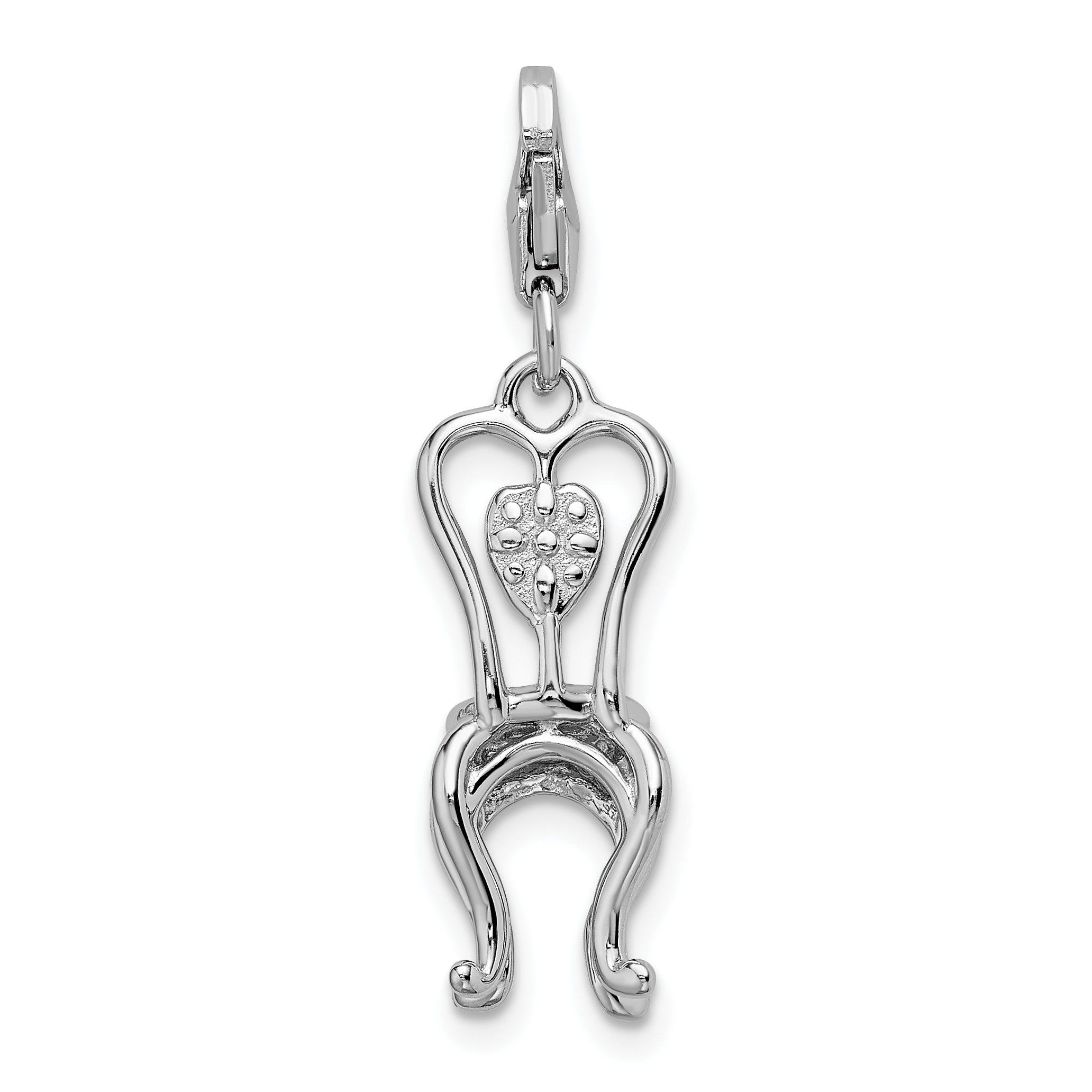 Sterling Silver Amore La Vita Rhodium-Plated Polished 3-D Enameled Chair With Heart Charm Fancy Lobster Clasp