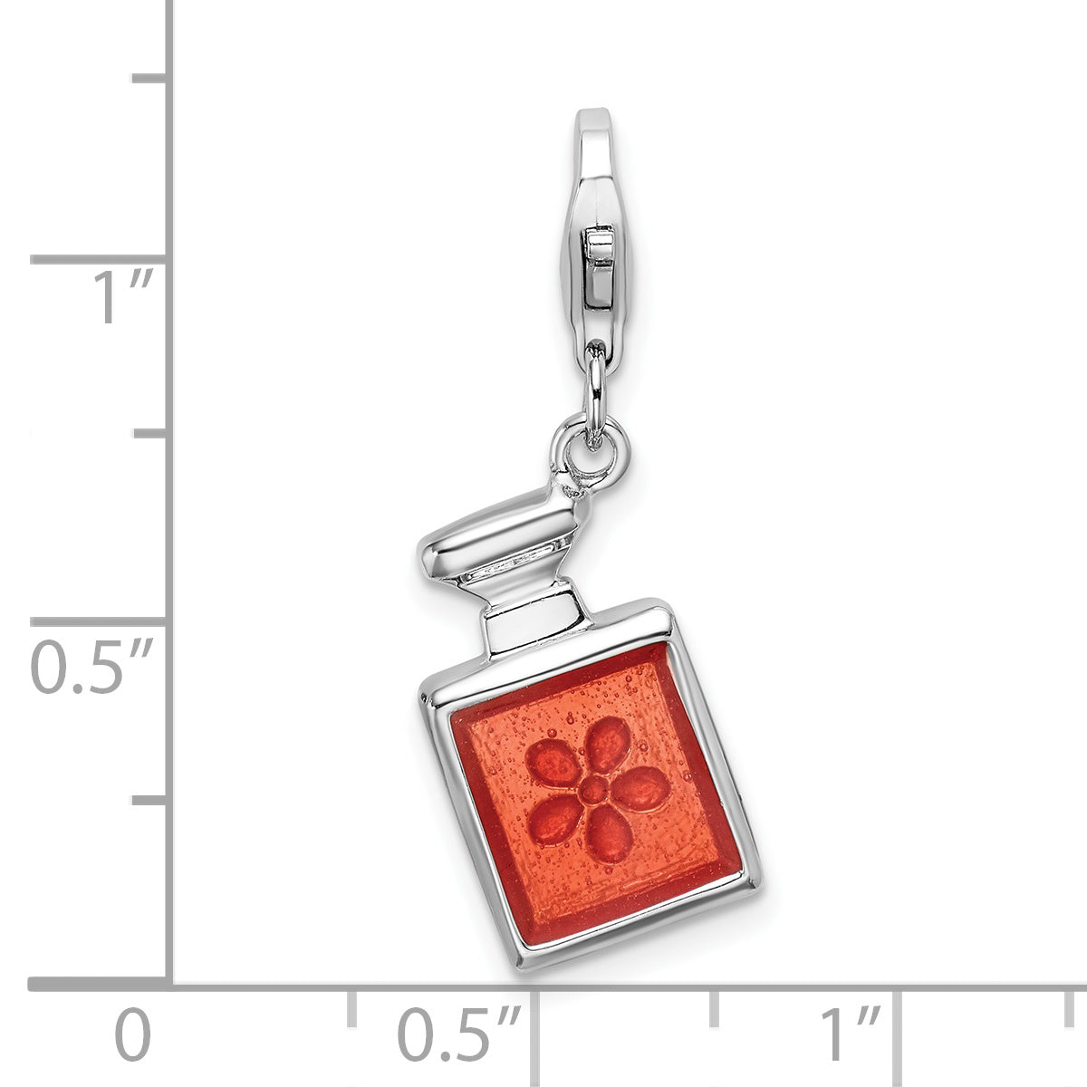 Sterling Silver Amore La Vita Rhodium-Plated Polished 3-D Orange Enameled Perfume Bottle Charm With Fancy Lobster Clasp