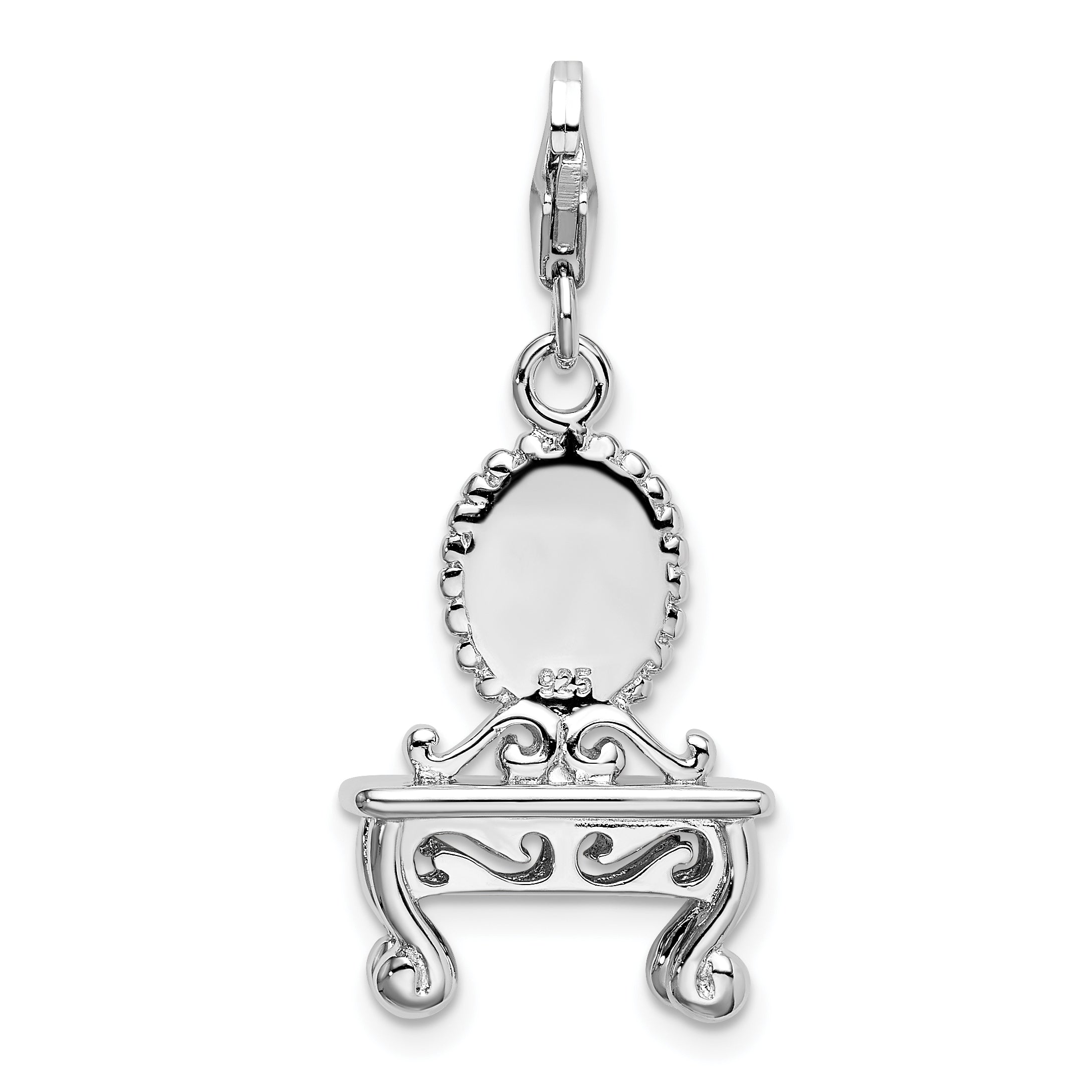 Sterling Silver Amore La Vita Rhodium-Plated Polished 3-D Vanity Charm With Fancy Lobster Clasp