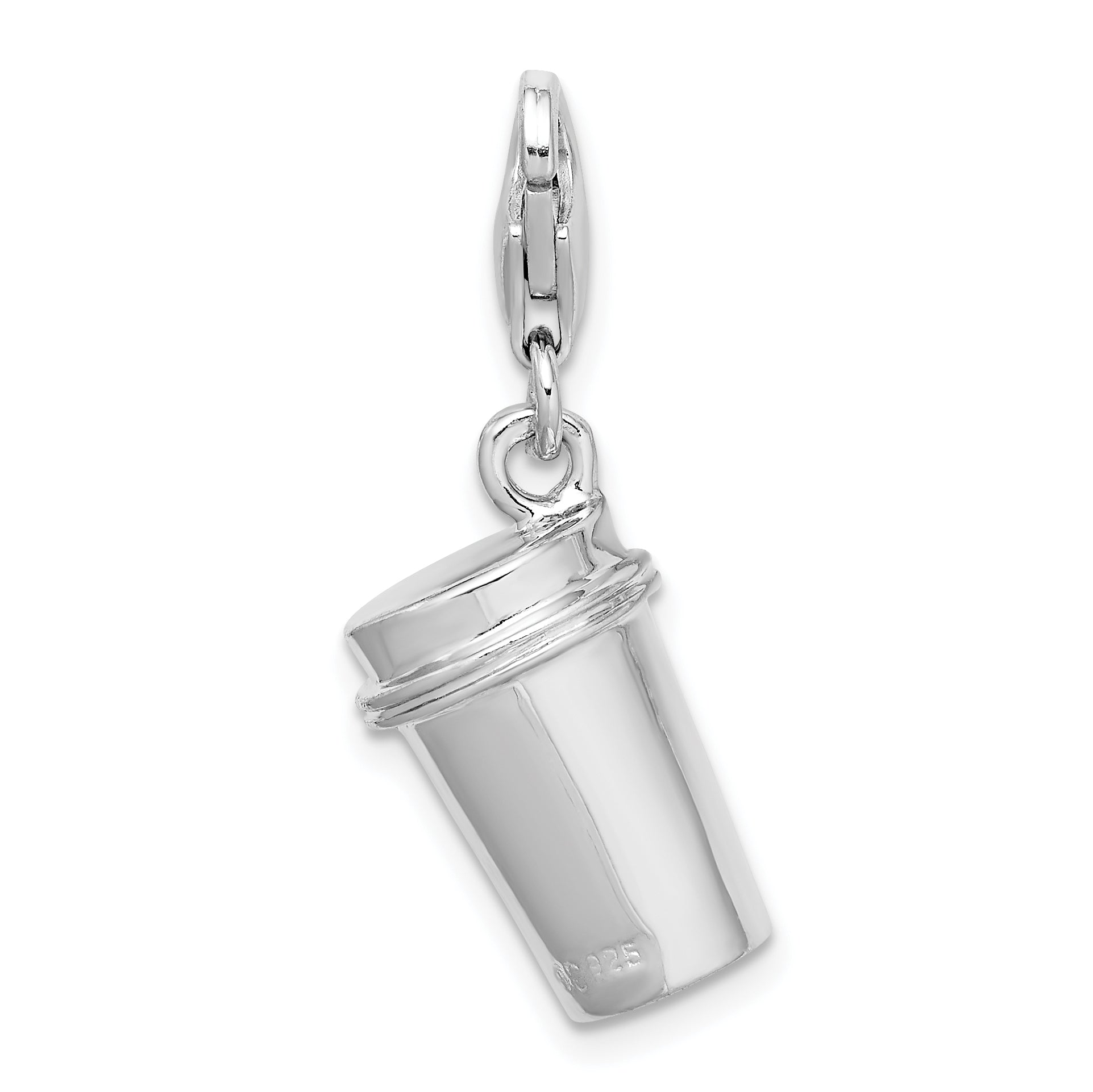 Sterling Silver Amore La Vita Rhodium-Plated Polished 3-D Enameled To Go Coffee Cup Charm With Fancy Lobster Clasp