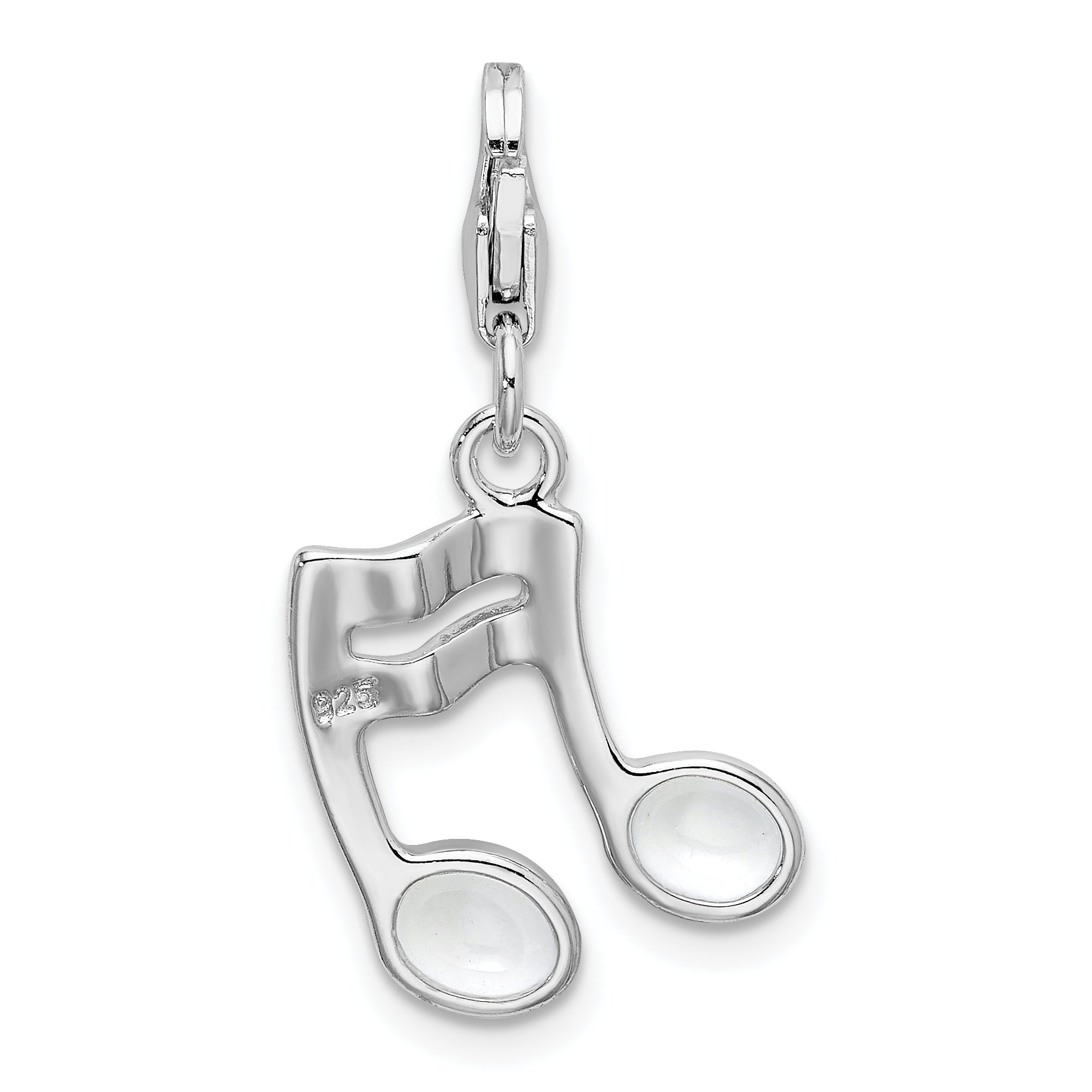 Sterling Silver Amore La Vita Rhodium-Plated Polished White Enameled On Back Of Musical Note Charm With Fancy Lobster Clasp