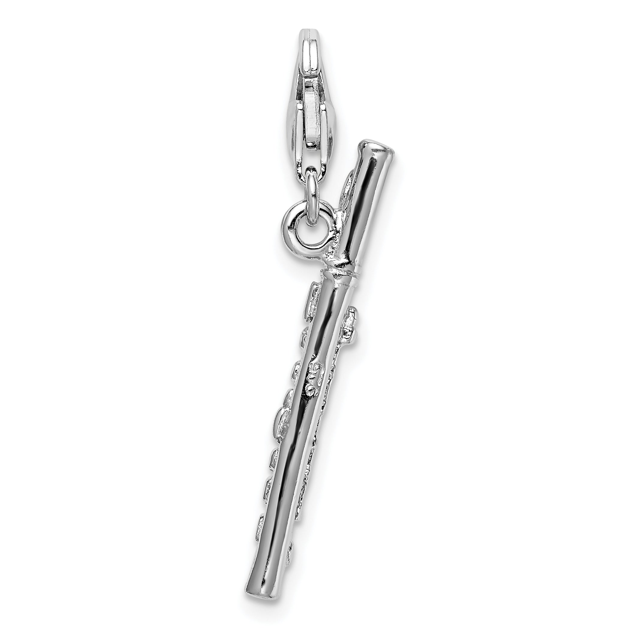 Sterling Silver Amore La Vita Rhodium-Plated Polished 3-D Flute Charm With Fancy Lobster Clasp