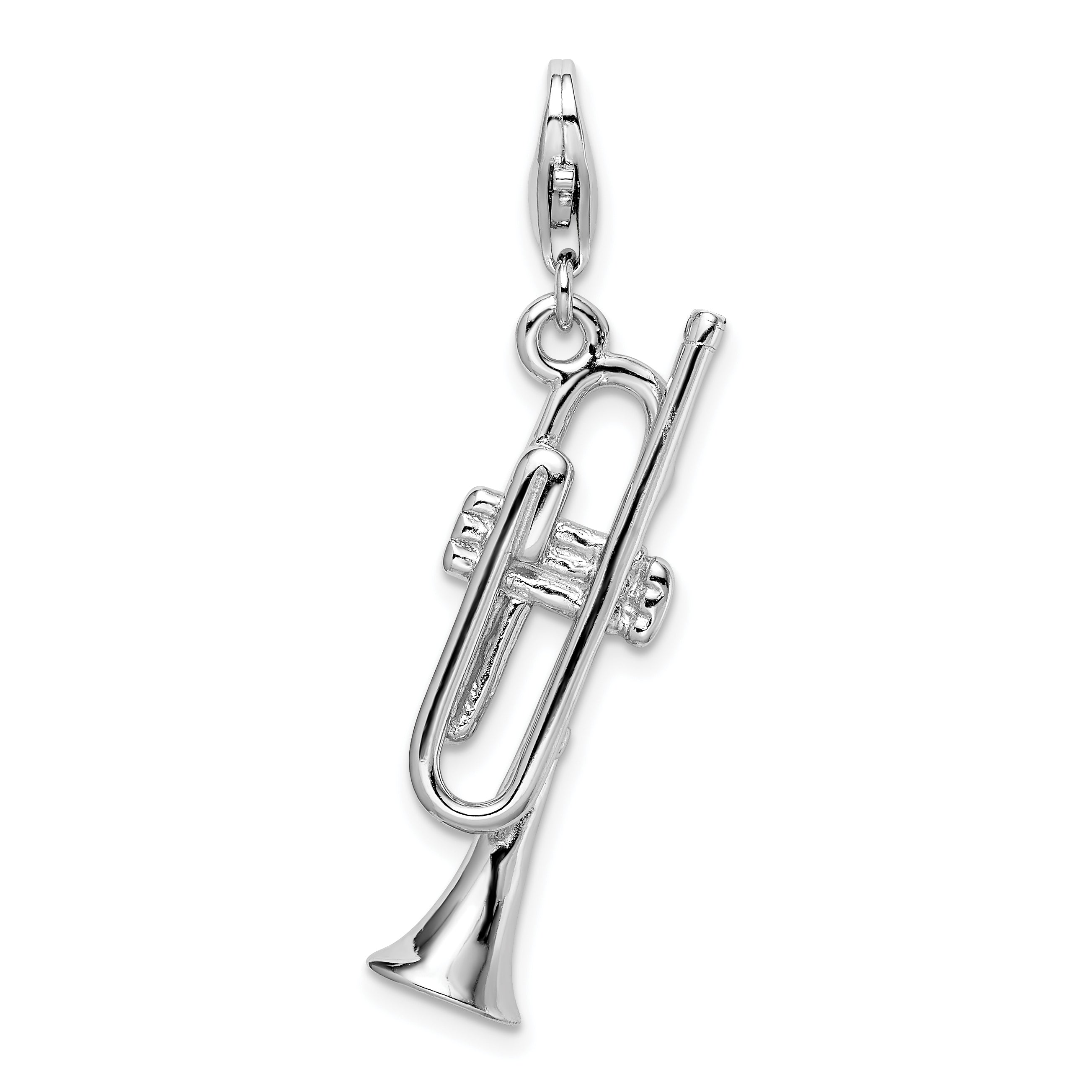 Sterling Silver Amore La Vita Rhodium-Plated Polished 3-D Trumpet Charm With Fancy Lobster Clasp