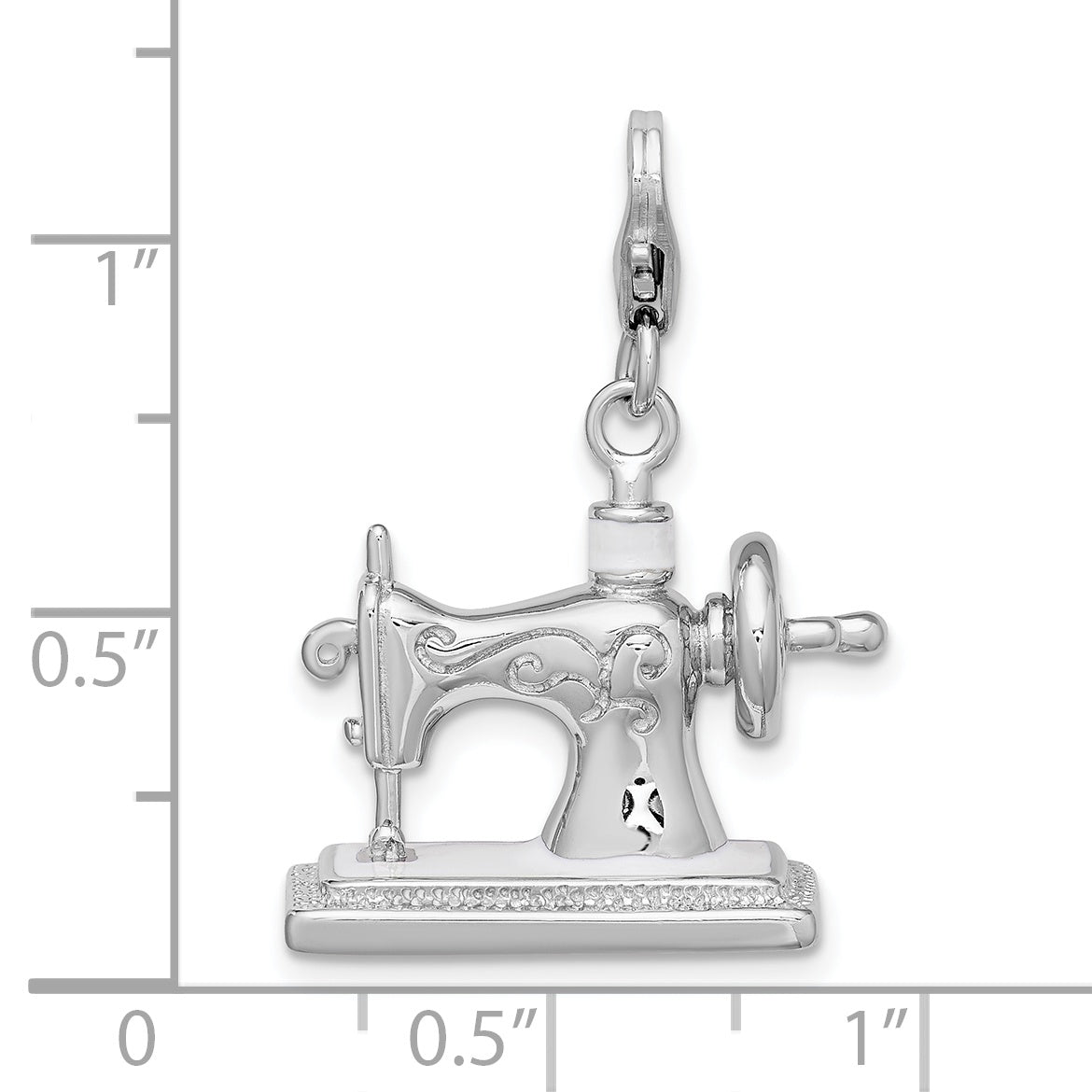 Sterling Silver Amore La Vita Rhodium-Plated Polished 3-D Enameled Sewing Machine Charm With Fancy Lobster Clasp