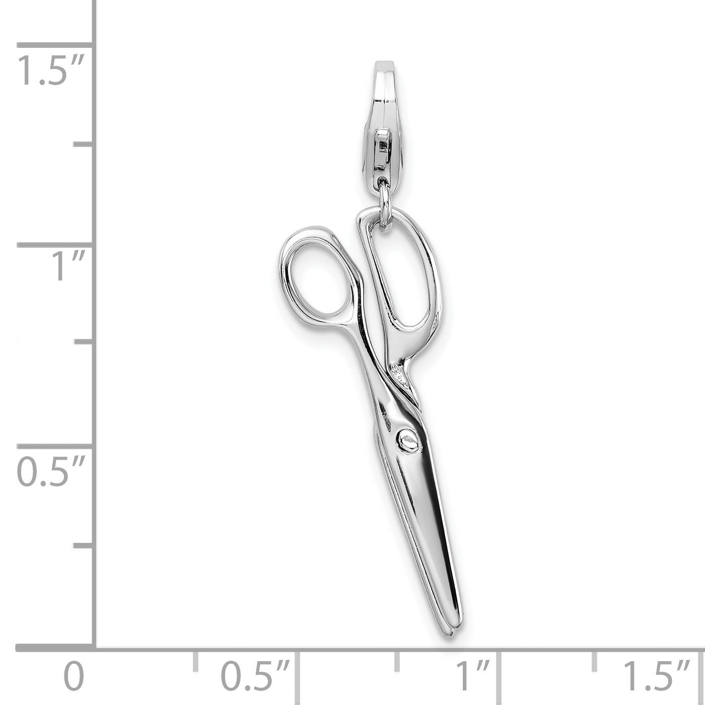 Sterling Silver Amore La Vita Rhodium-Plated Polished 3-D Movable Scissors Charm With Fancy Lobster Clasp