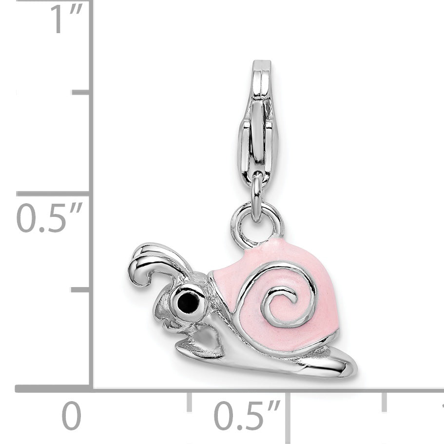 Sterling Silver Amore La Vita Rhodium-Plated Polished 3-D Enameled Pink Snail Charm With Fancy Lobster Clasp