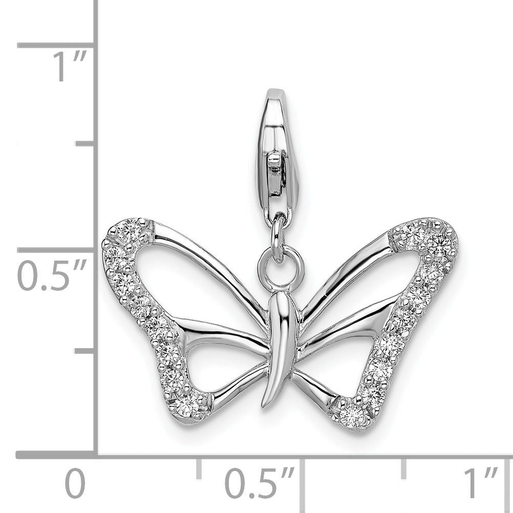 Sterling Silver Amore La Vita Rhodium-Plated Polished Cz Butterfly Charm With Fancy Lobster Clasp